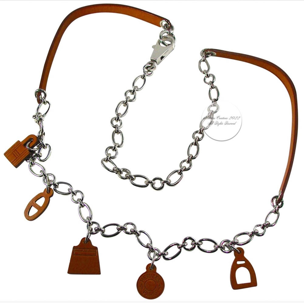 Hermes Belt Olga Charms Barenia Leather & Palladium Chain 2012 in Box